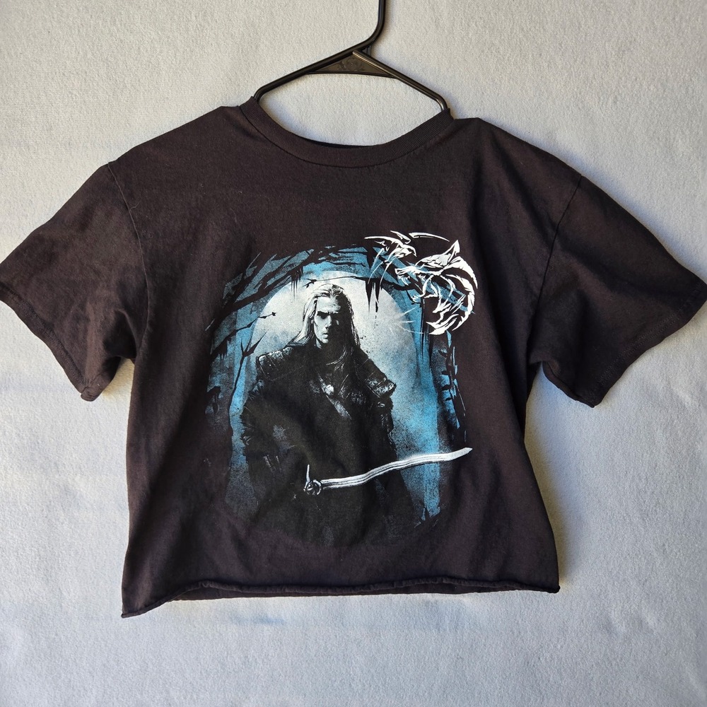 The Witcher Geralt of Rivia Graphic Crop Top T-Shirt Black Small Mad Engine